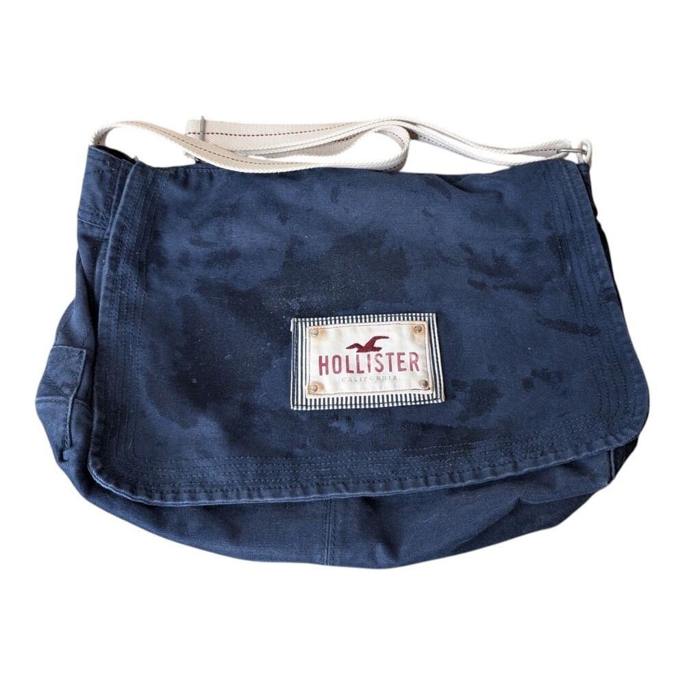 Y2K Vintage Hollister Canvas Messenger Shoulder Bag Cross Body Navy Blue